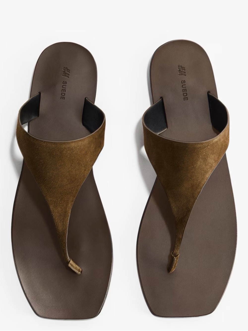 H&M Leather Collection Olive Green Flat Thongs Sandals Size 10 NWT